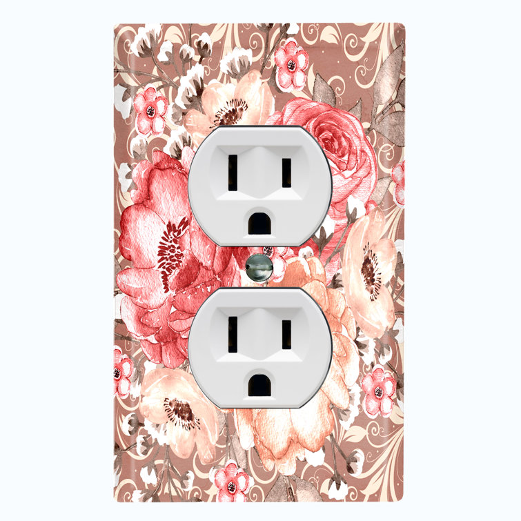 WorldAcc Metal Light Switch Plate Outlet Cover (Red Pink Rose Flower